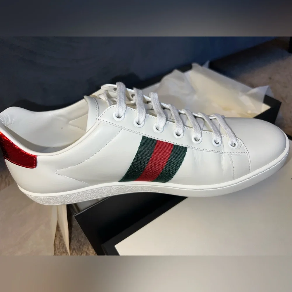 (GUCCI) WOMENS SHOES/Women's Ace trainer with bee/39/White leather/Green and red - Picture 3 of 7